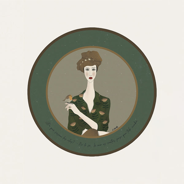 Ilustración señora con pájaro