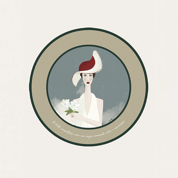 Ilustración mujer con pamela rosa